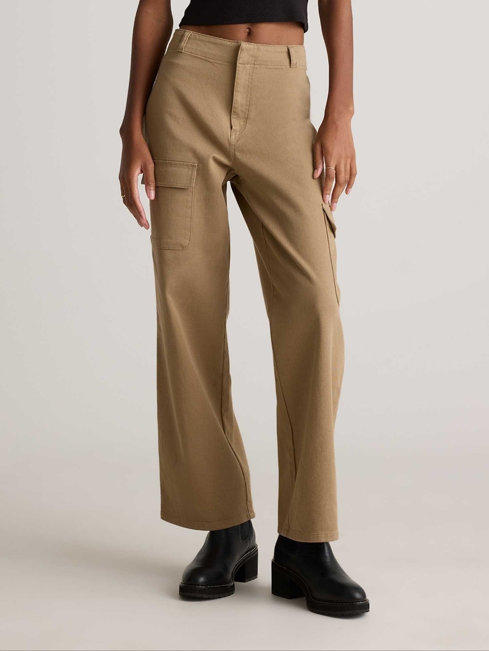 QUINCE Organic Cotton Stretch Twill Cargo Pants Light Khaki Size 2